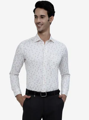 White Printed Slim Fit Formal Shirt | Metal
