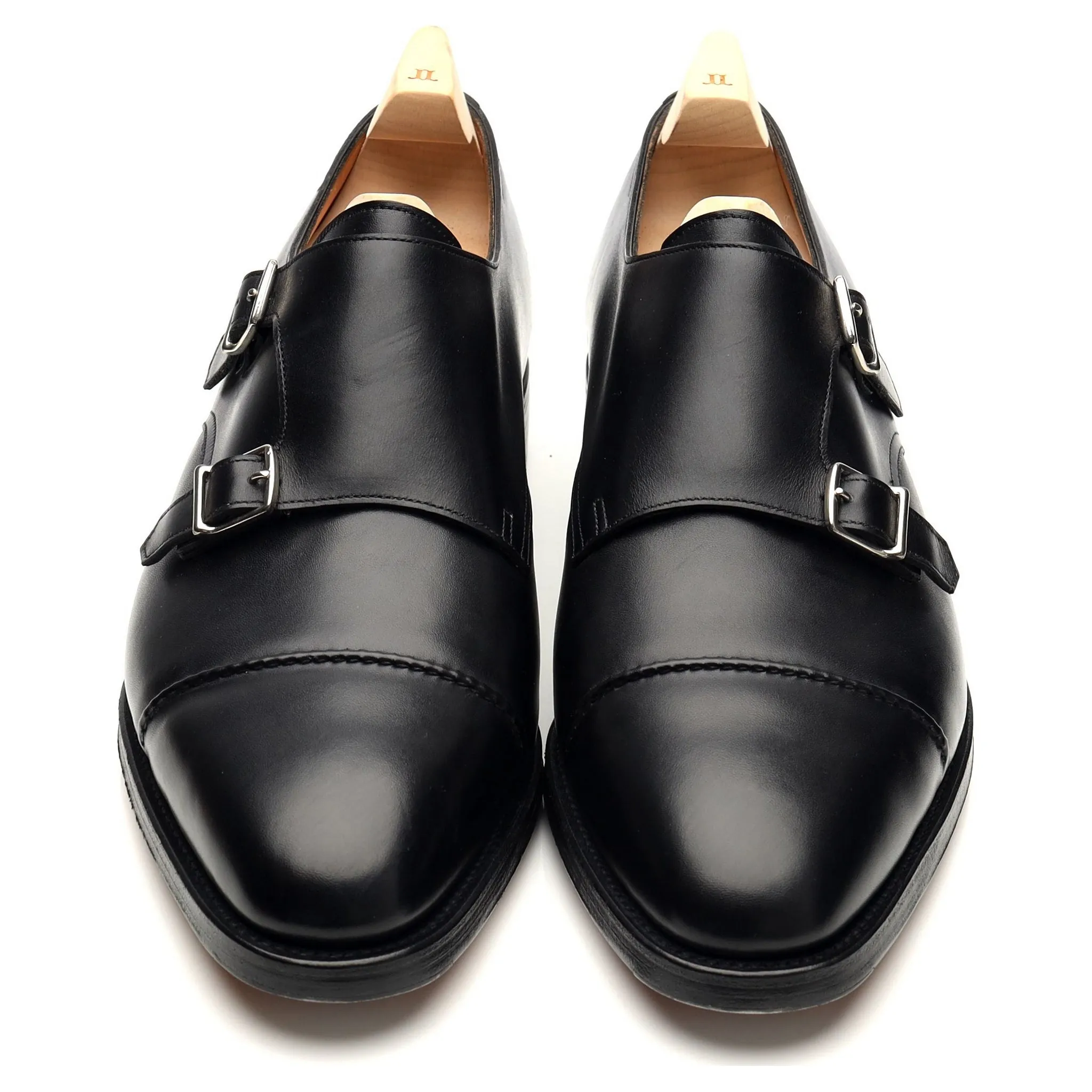 'William' Black Leather Double Monk Strap UK 10.5 E
