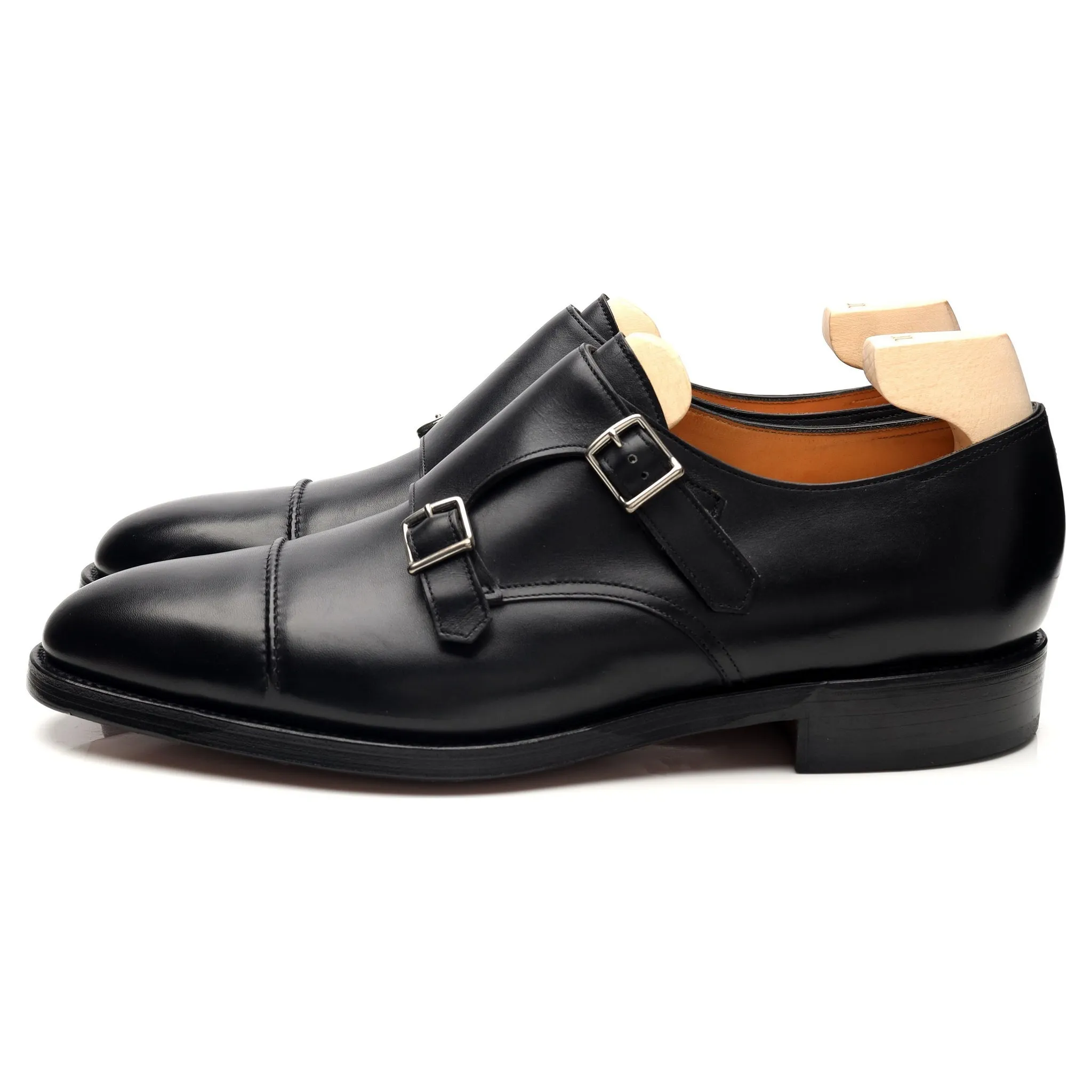 'William' Black Leather Double Monk Strap UK 10.5 E