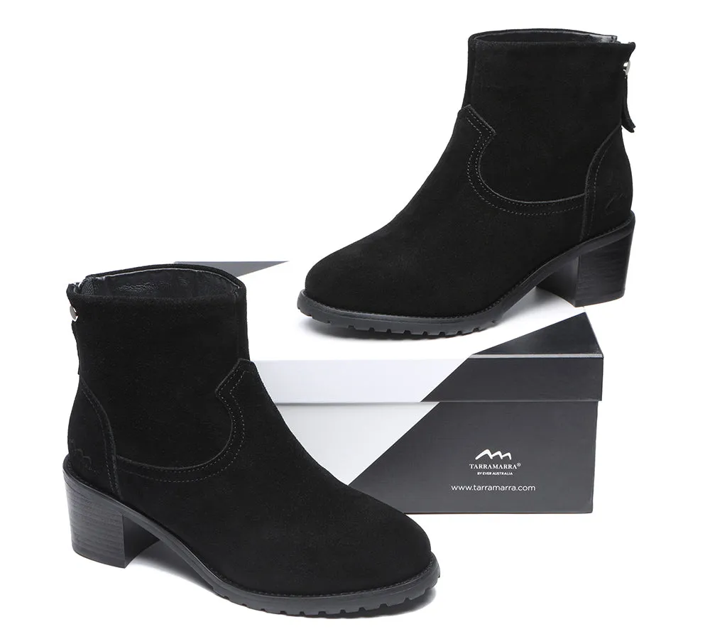 Women Black Leather Zipper Ankle Heel Boots Galena
