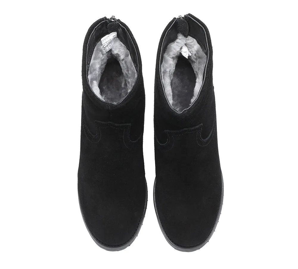 Women Black Leather Zipper Ankle Heel Boots Galena