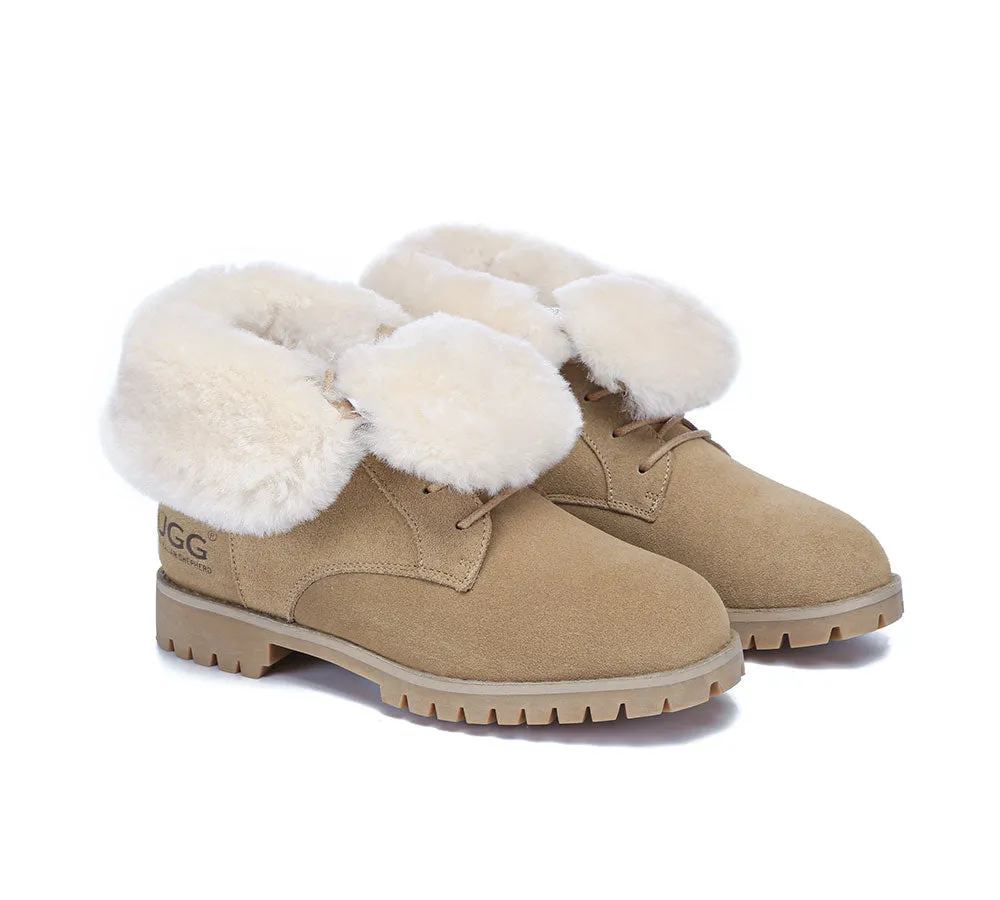 Women Fashion Boots Wool Lace Up Ankle Boots Jean
