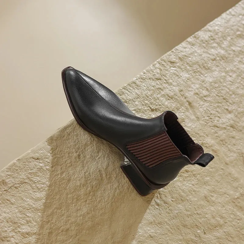 Women's Genuine Leather Chelsea Ankle Boots with Chunky Heel