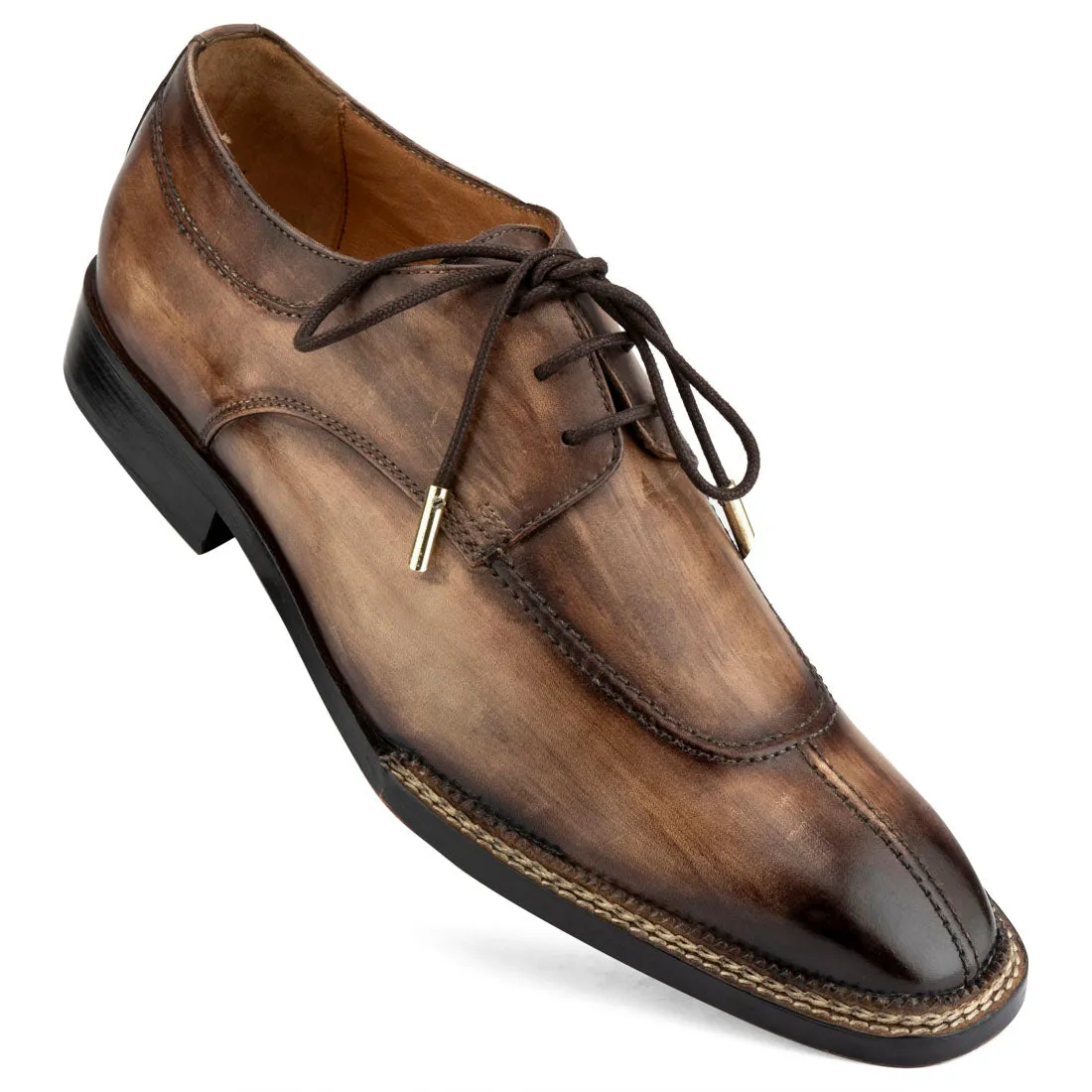 Wood Oak Patina Finish Apron Toe Nrowegian Derby