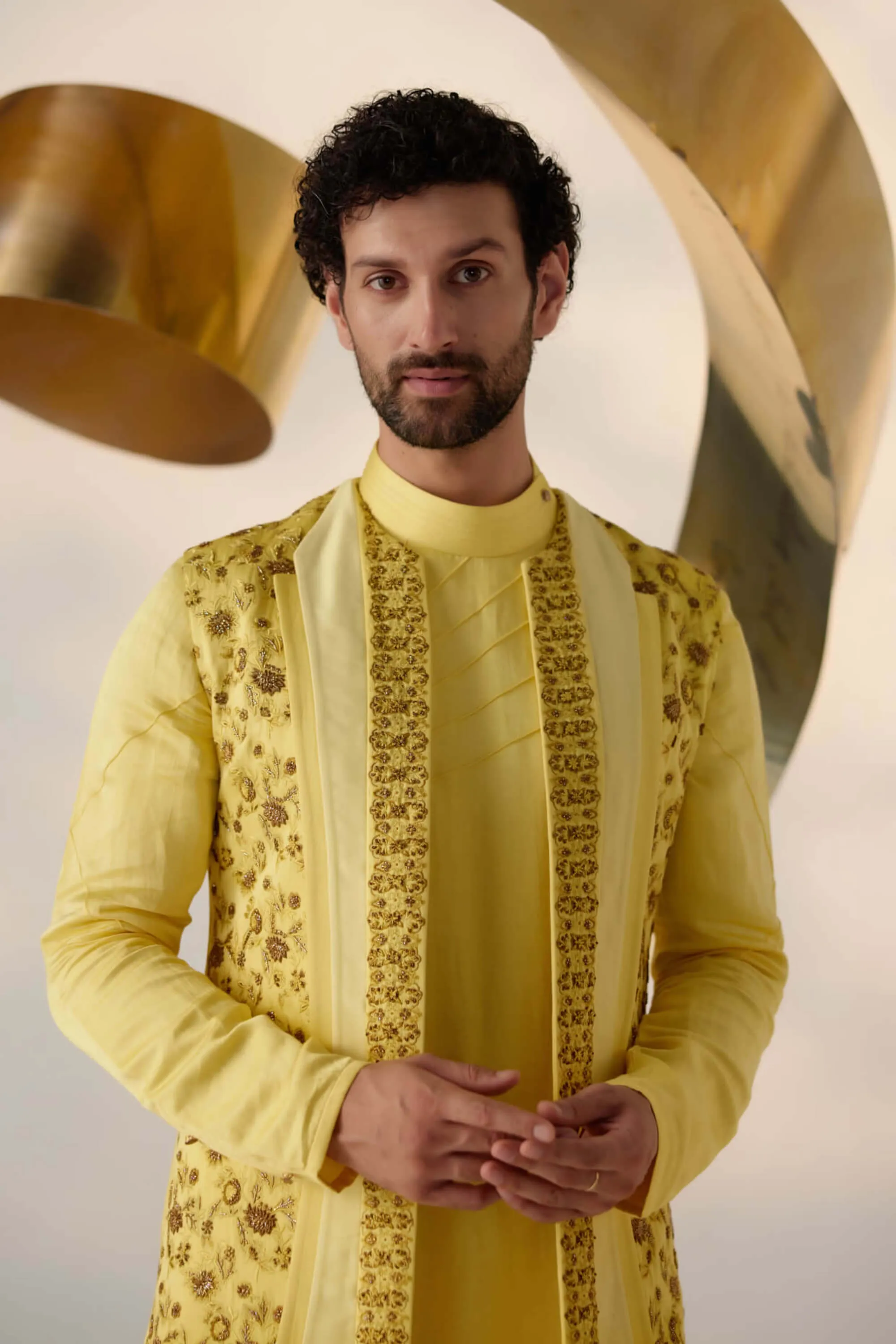 Yellow shrug and kurta set